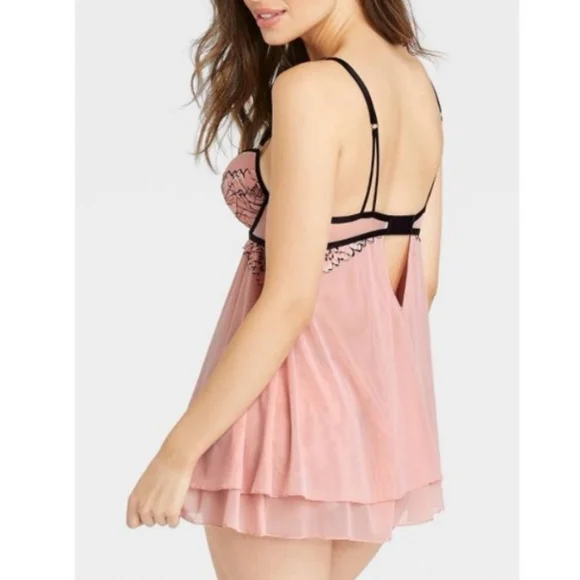 Women's Auden Push-Up Babydoll in Rose 2pc